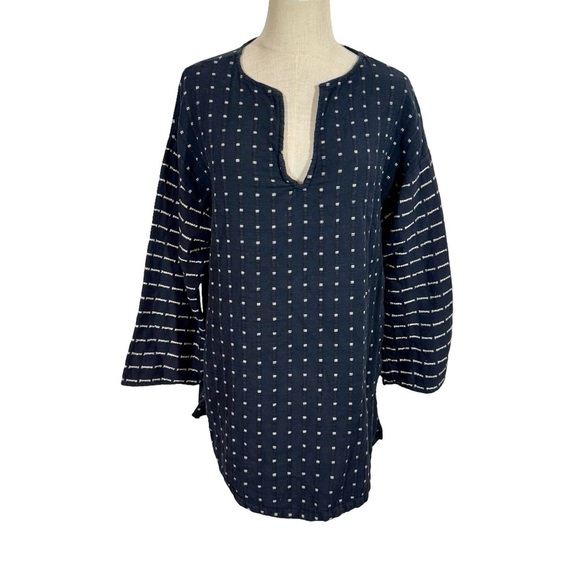 Ace & Jig Notched Long Sleeve Tunic Top in Voyage Polka Dot Stripe - Picture 1 of 8